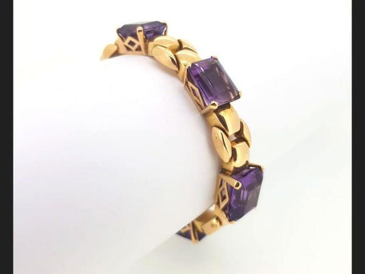 Vintage 1940s Amethyst and 18ct Yellow Gold Bracelet