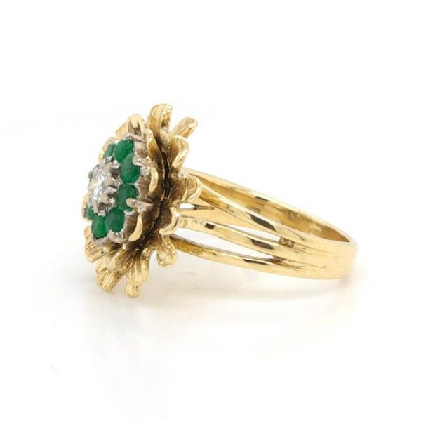 Vintage Emerald, Diamond and 18ct Yellow Gold Flower Cluster Ring
