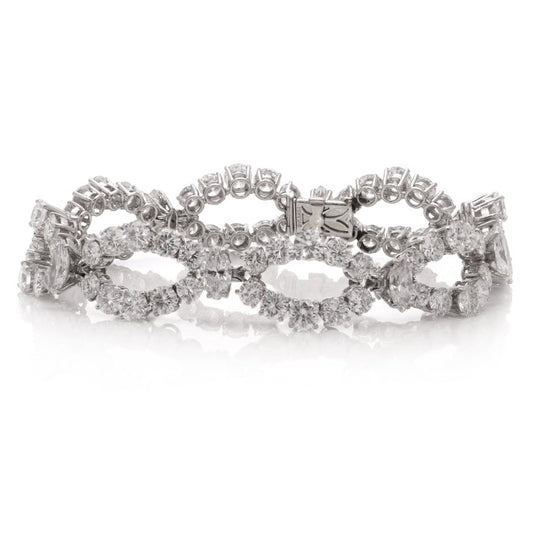 Vintage Bvlgari Marquise and Brilliant Diamond Platinum Openwork Navette Link Bracelet, 18.40 carat total