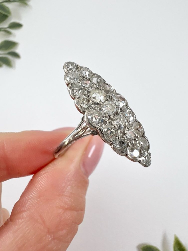 Antique Edwardian marquise ring featuring 2.50 carat old-cut diamonds in 18ct white gold, circa 1900