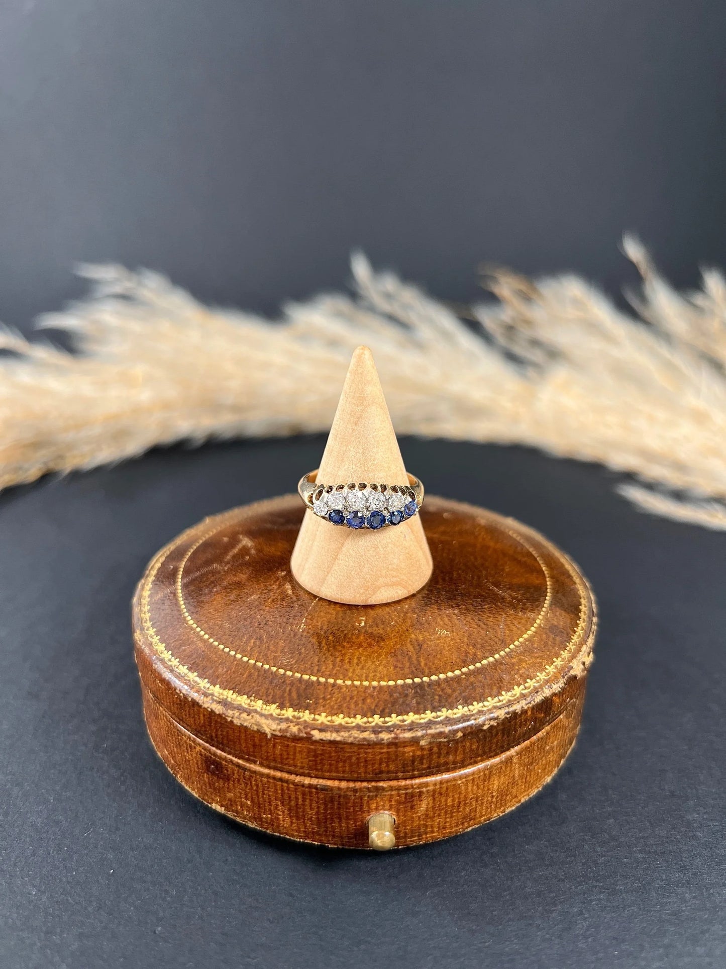 Victorian 18 Carat Gold Sapphire and Diamond Boat Shaped Ring, Circa 1880