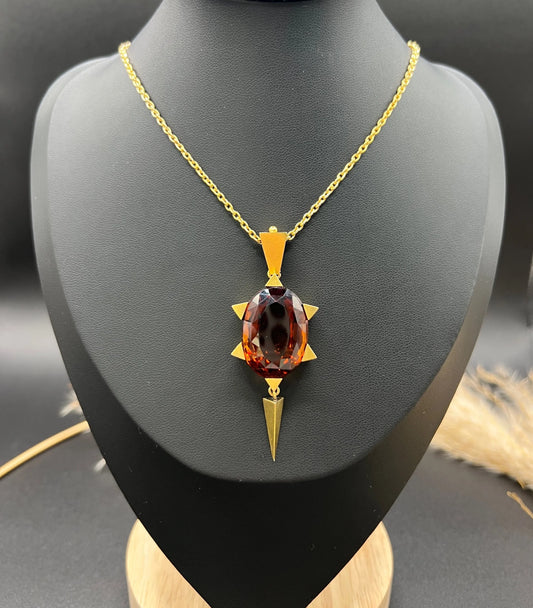 Antique Vintage Art Deco Large Citrine Star Shaped Pendant in 15ct Gold