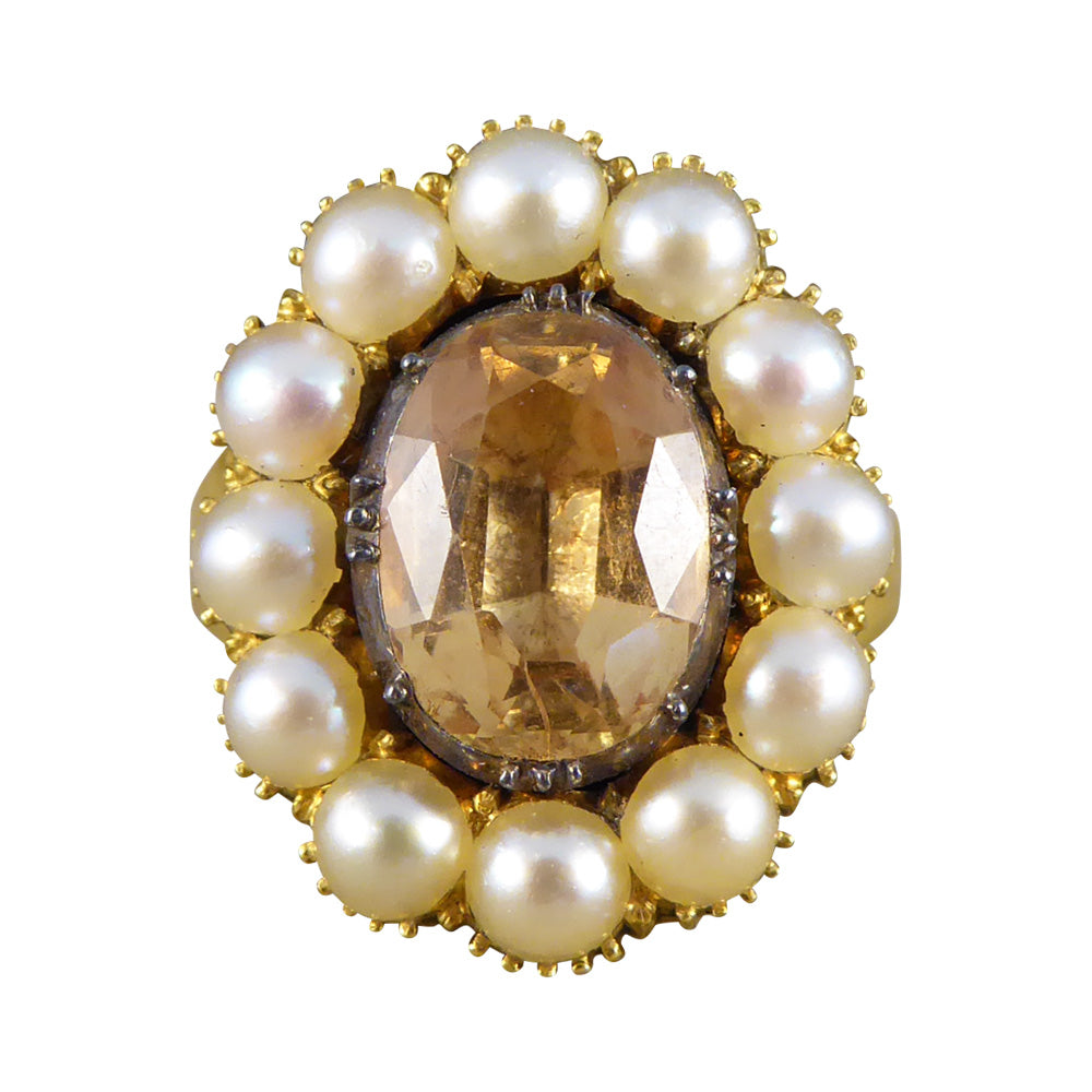 Antique Victorian Orange Topaz and Pearl Ring