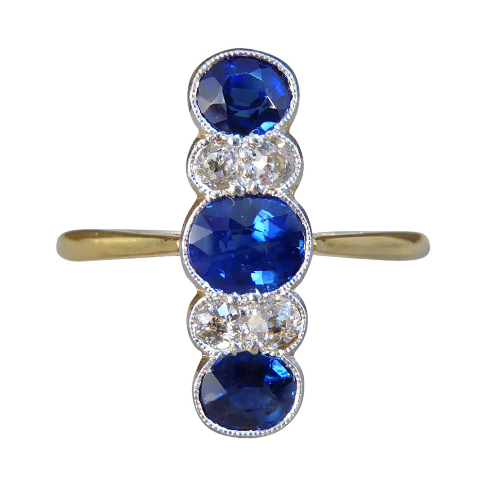 Antique Edwardian Sapphire and Diamond Vertical Five Stone Ring
