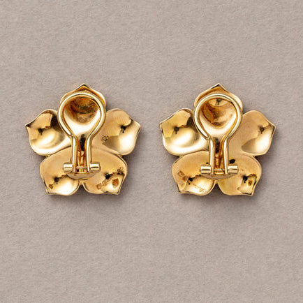 Steltman Gold and Enamel Flower Clip On Earrings