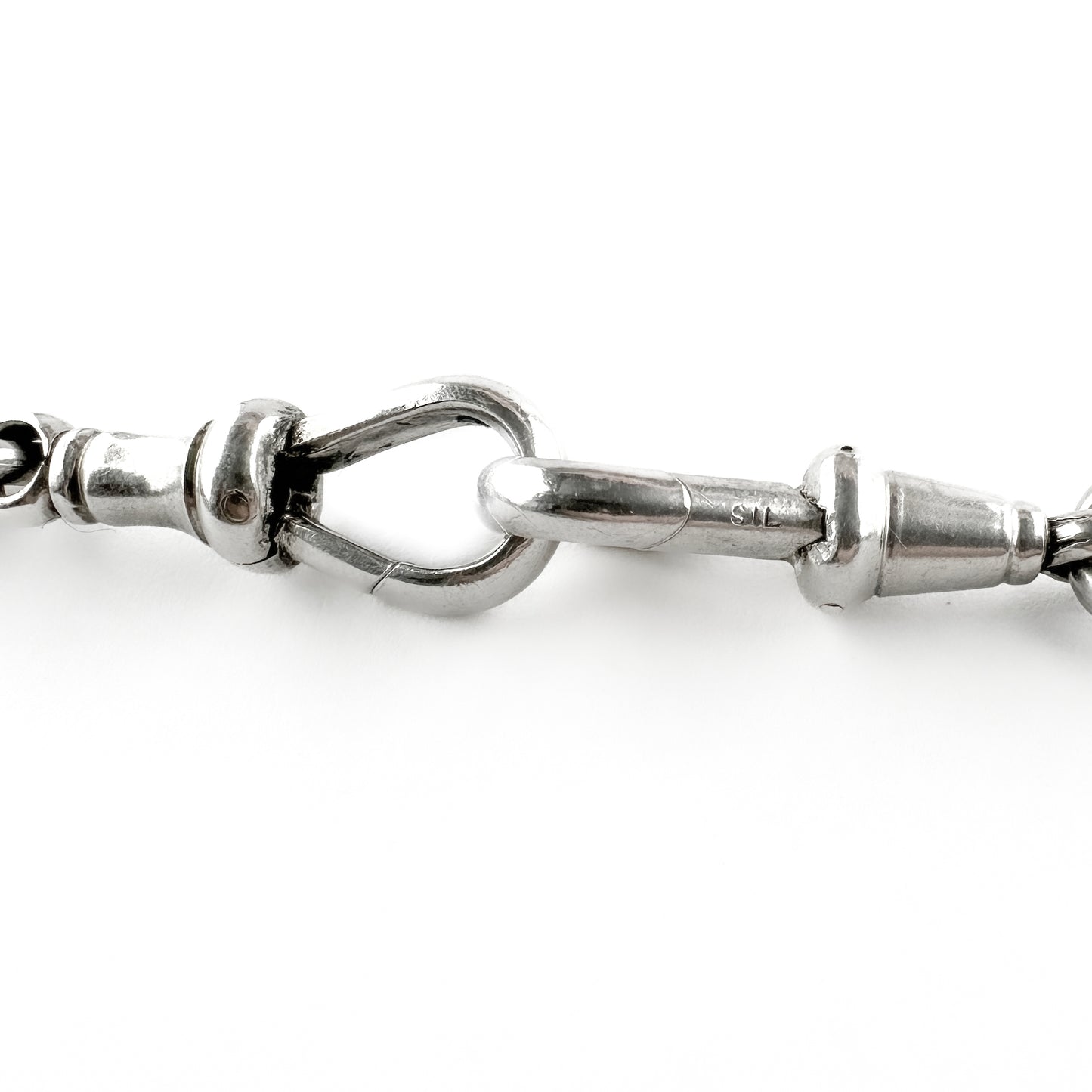 Edwardian Antique Silver Trombone Link Albert Chain Necklace