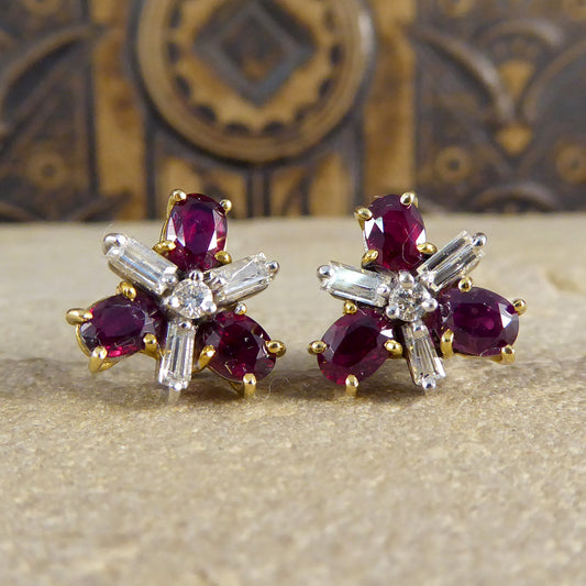 Contemporary Sapphire, Emerald, Ruby and Diamond Earrings set in 18ct Gold