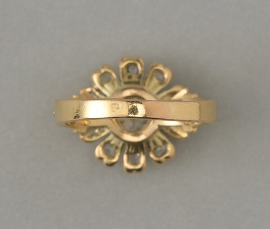 Antique Edwardian Old Cut Diamond Flower Ring, 1.07 carats