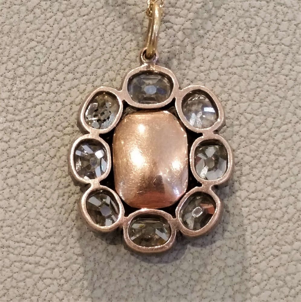 Antique Georgian Emerald and Diamond Cluster Pendant