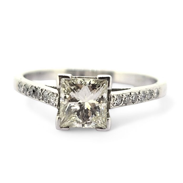1.03ct Princess Cut Diamond Solitaire Engagement Ring, single stone 1.03ct diamond claw set in 18ct white gold with brilliant-cut diamond-set shoulders