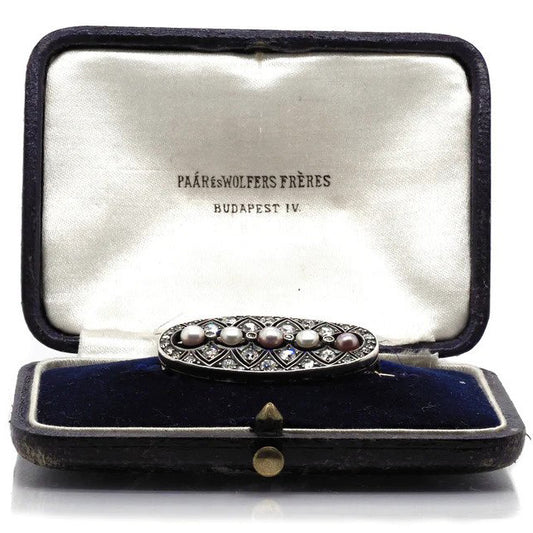 Antique Edwardian Diamond and Pearl Openwork Brooch