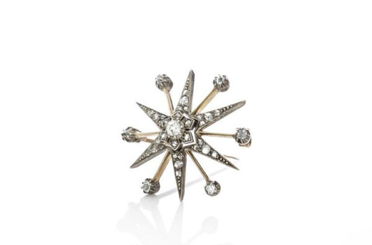 Antique Victorian Old Cut Diamond Star Brooch, 0.88 carats