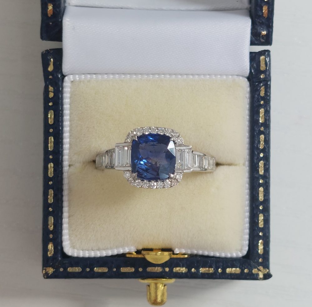 2.08ct Sapphire and Diamond Cushion Cluster Ring