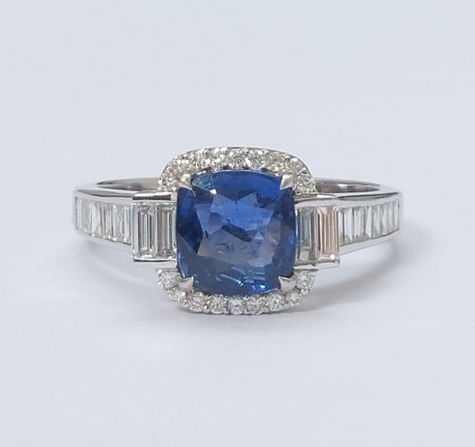 2.08ct Sapphire and Diamond Cushion Cluster Ring