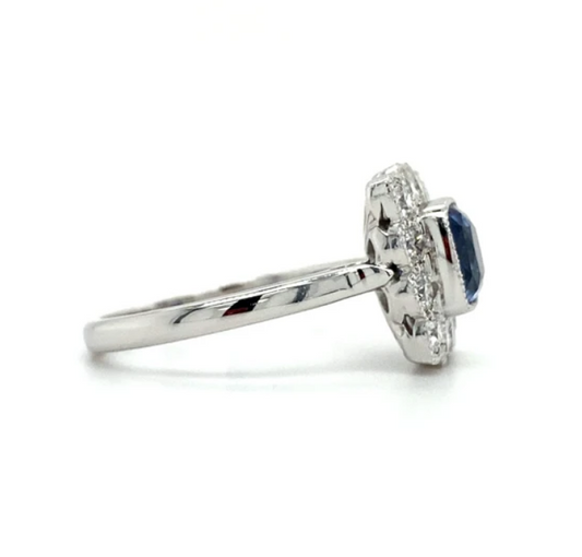 2.20ct Cushion Cut Sapphire And Diamond Cluster Ring