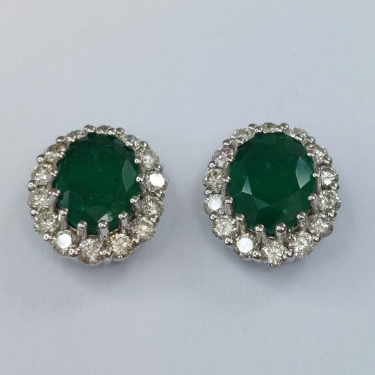 2.30ct Emerald and Diamond Cluster Earring