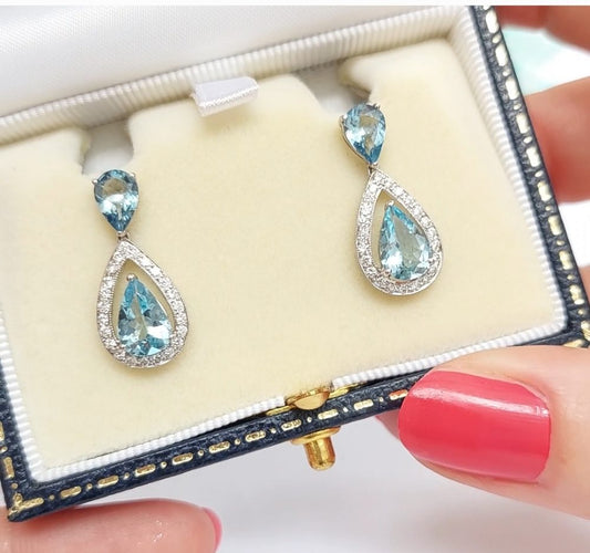 2.70ct Aquamarine and Diamond Drop Earrings