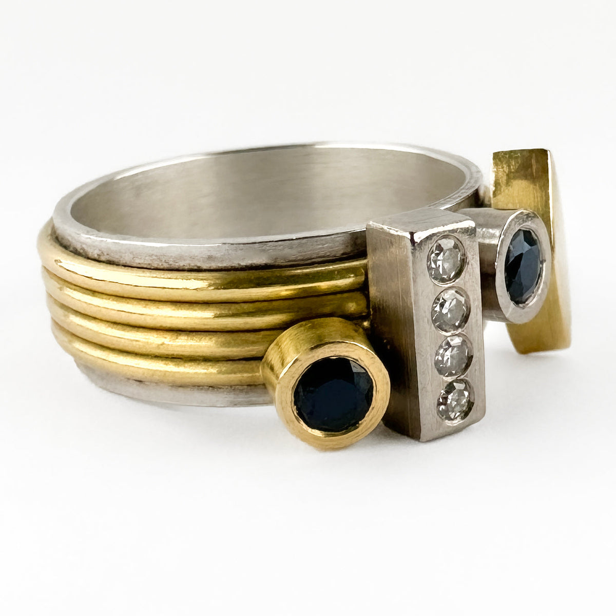 Modernist Sapphire and Diamond Spinner Ring