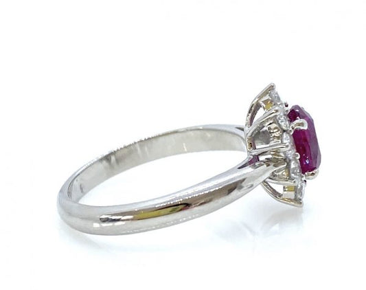 Mozambique Ruby and Diamond Oval Cluster Ring, 1.11 carats, No heat