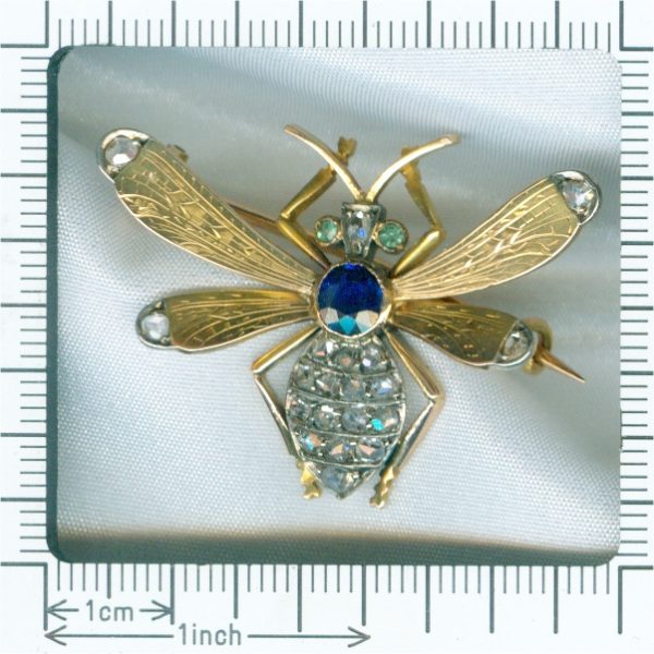 Antique Victorian Sapphire Emerald and Diamond Queen Bee Brooch