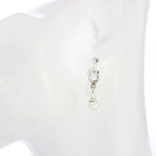 Vintage Pearl and Diamond Drop Earrings; set with freshwater cultured pearls and 0.50cts diamonds mounted in 18ct White Gold, Circa 1950s