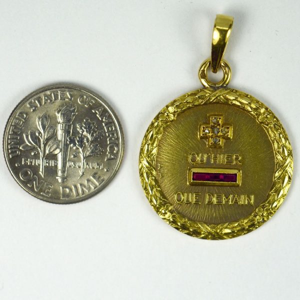 Augis French Plus Hier Ruby, Diamond and 18ct Gold Love Charm Pendant