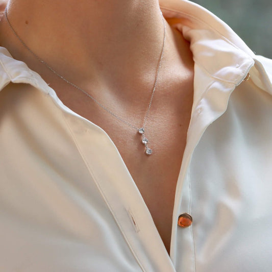 Triple Diamond Drop Pendant in White Gold
