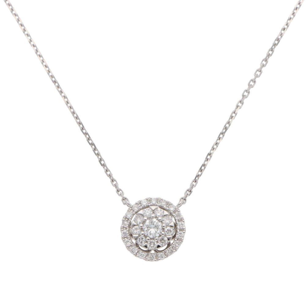 Contemporary Diamond Cluster Pendant Necklace In 18 Carat White Gold