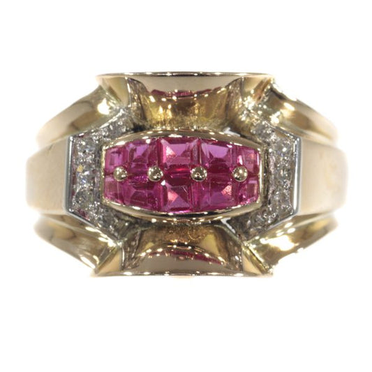 Vintage Retro Ruby and Diamond Ring