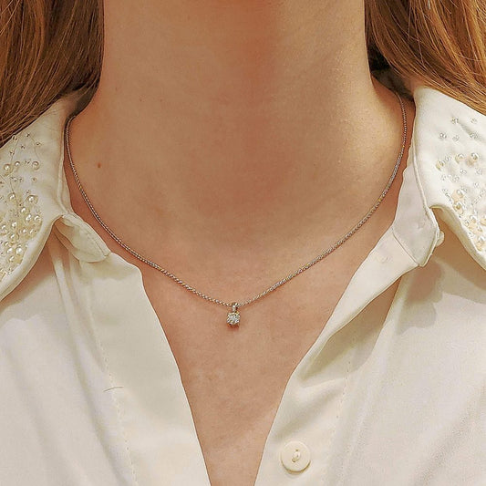 0.40ct Diamond Solitaire Pendant in 18ct White Gold, single stone 0.40 carat H SI1 round brilliant-cut diamond four-claw set with articulated wedge bale on 18ct white gold oval link chain