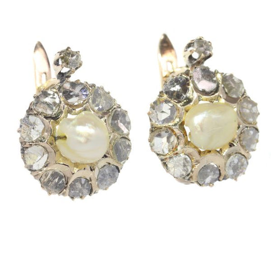 Antique Victorian Pearl and Diamond Cluster Earrings