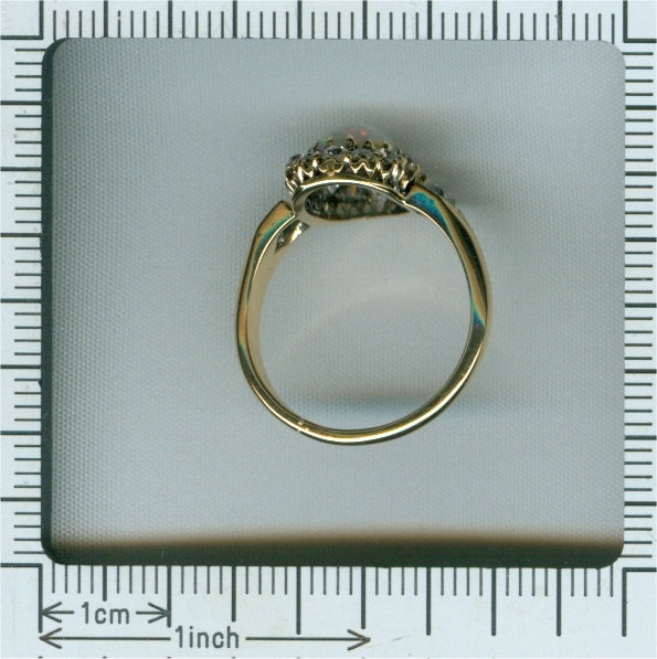 Antique Victorian Cabochon Opal and Diamond Cluster Ring