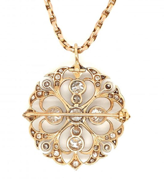 Antique Victorian Large Circular Diamond Pendant Brooch, 1890