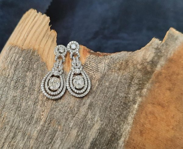 Diamond Cluster Pear Shaped Drop Earrings, 1.85 carats