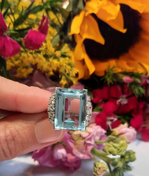 14ct Aquamarine and Diamond Dress Ring