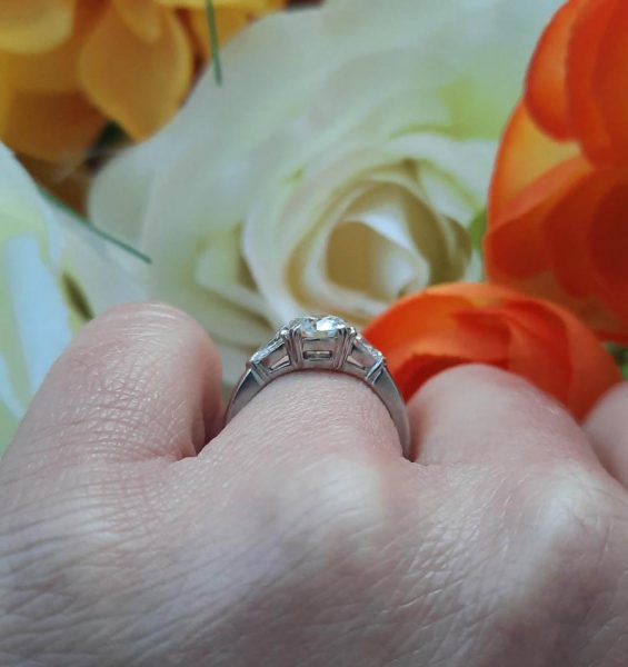 0.91ct D Colour Diamond Engagement Ring with Pear Cut Shoulders