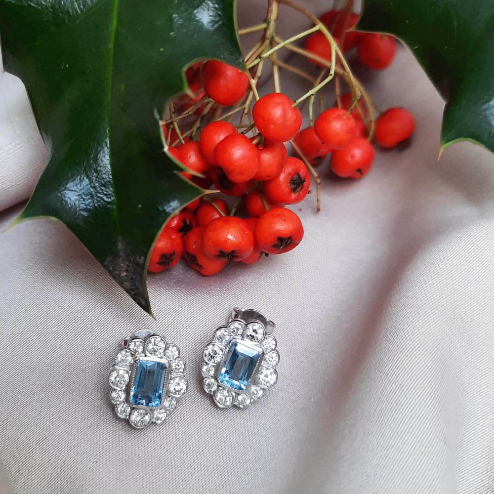 0.90ct Aquamarine and Diamond Cluster Earrings