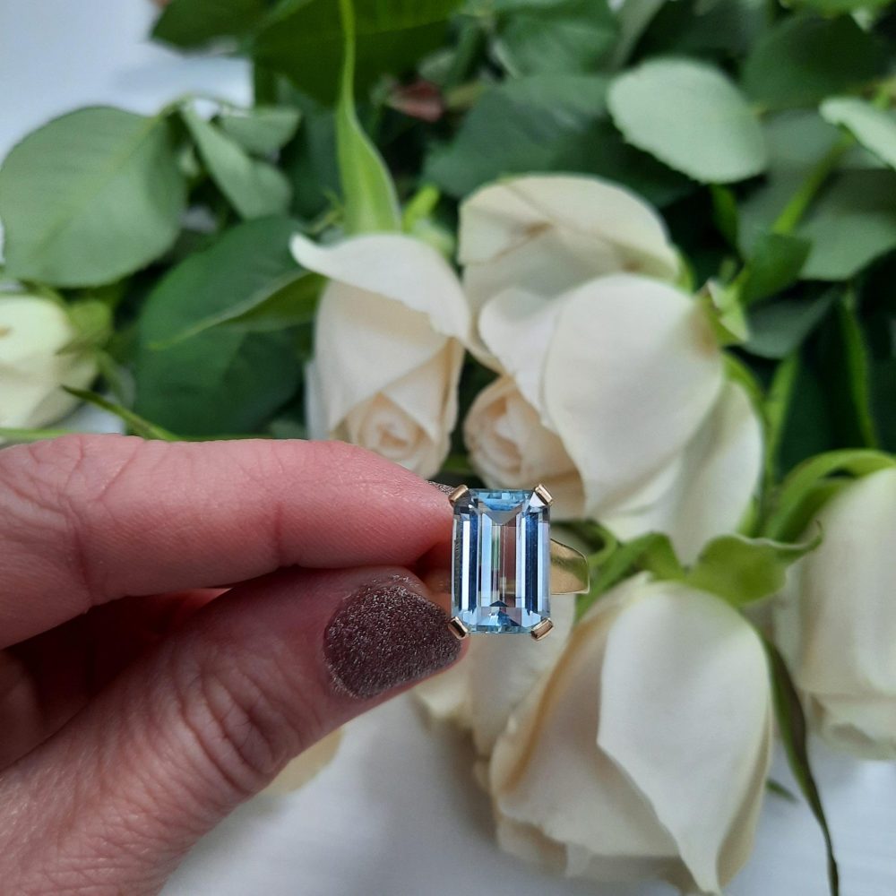 Vintage 4.50ct Emerald Cut Aquamarine Ring, Circa 1960