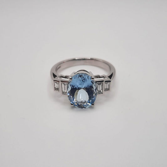 2.61ct Oval Cut Aquamarine and Diamond Dress Ring