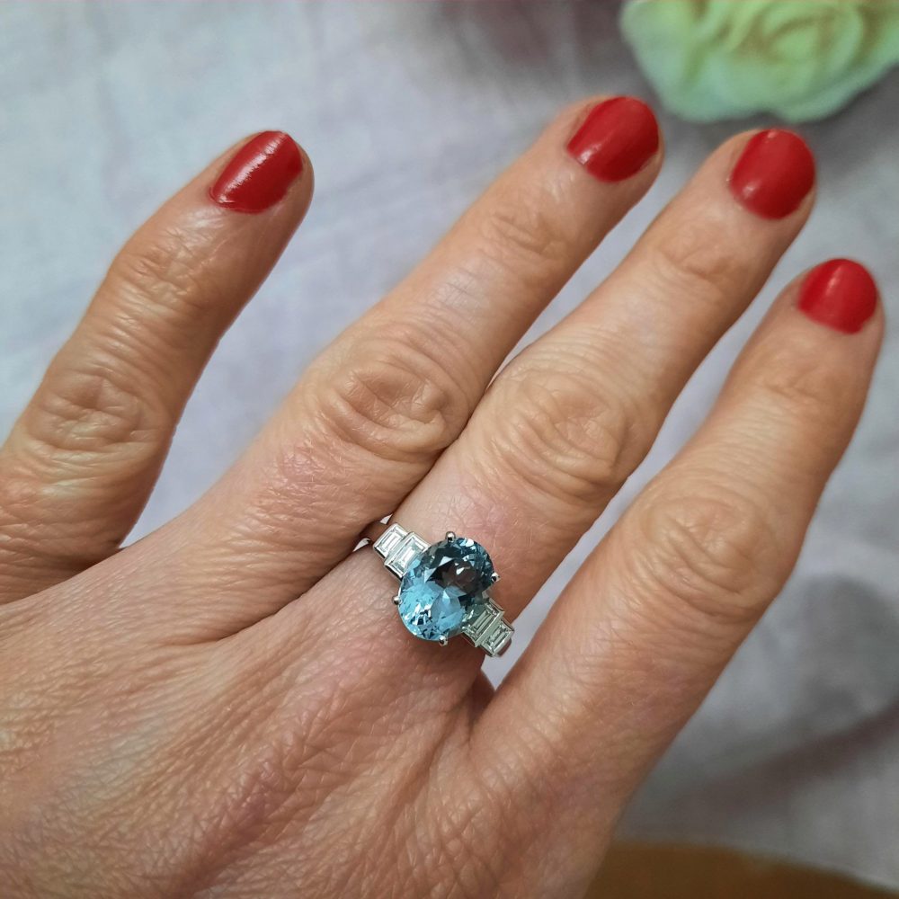2.61ct Oval Cut Aquamarine and Diamond Dress Ring