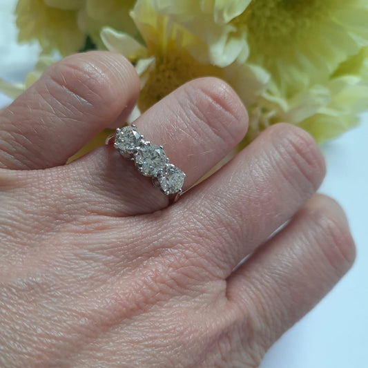Three Stone Diamond Ring in 18 Carat Yellow Gold and Platinum, 1.80 Carats