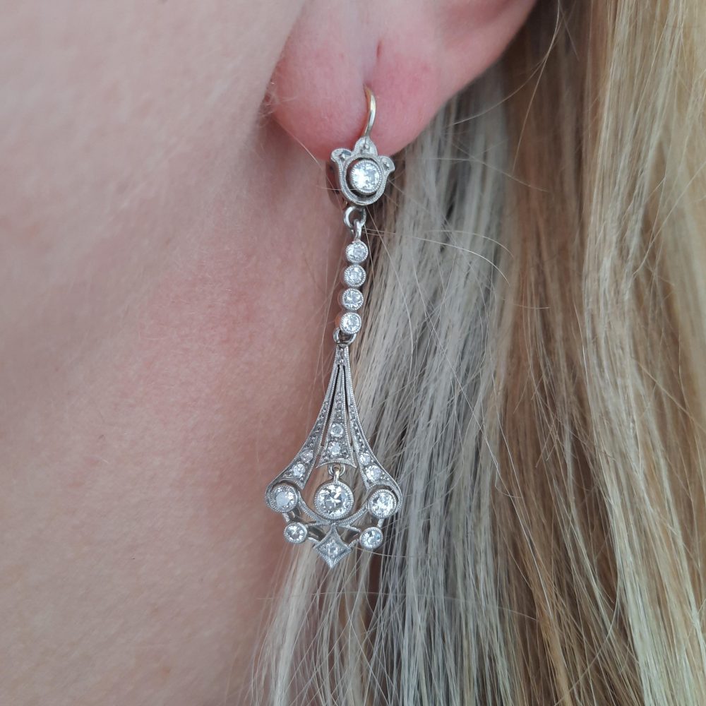 Antique Art Deco Diamond Drop Earrings