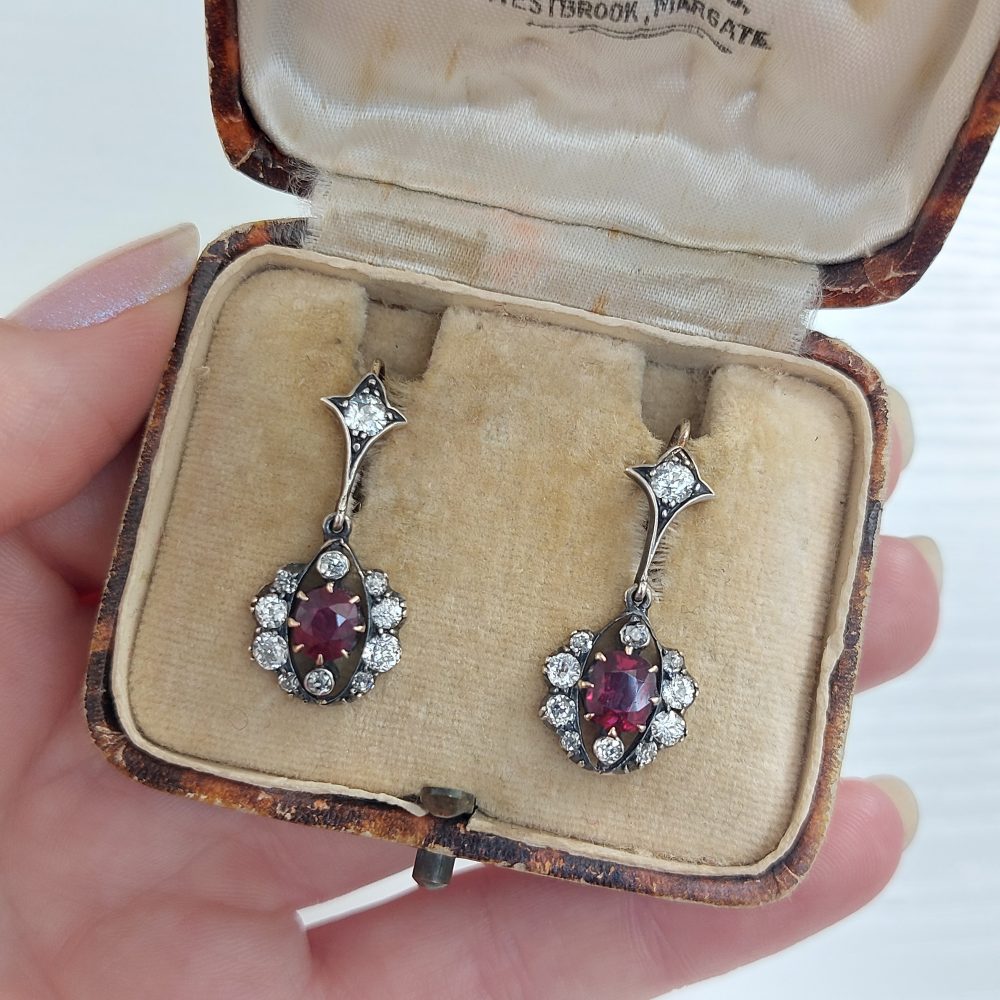 Victorian Ruby and diamond earrings Drops