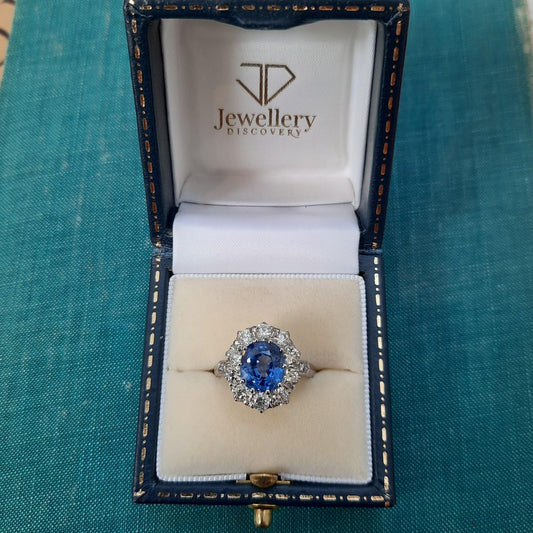 3.25ct Sapphire and Diamond Cluster Ring
