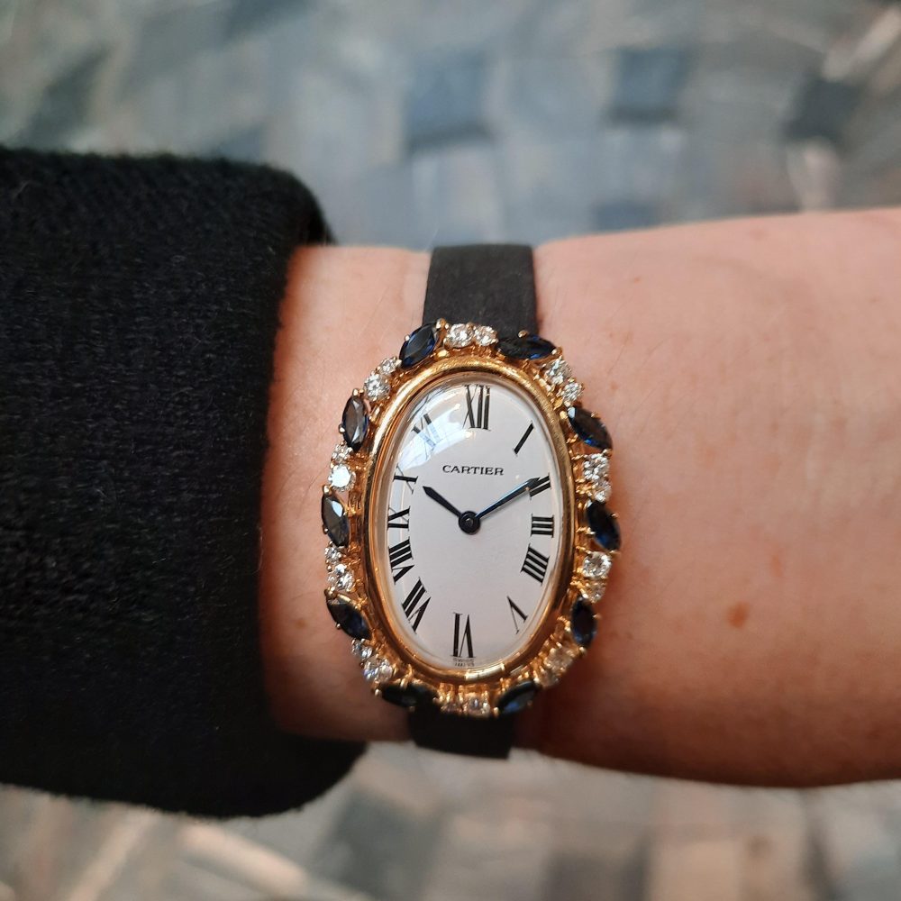 Vintage Cartier Diamond Sapphire Baignoire Watch