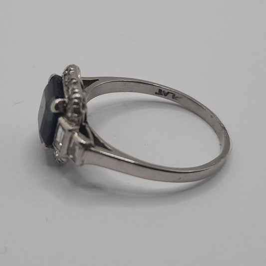 Art Deco 1.5ct Sapphire and Diamond Cluster Engagement Ring