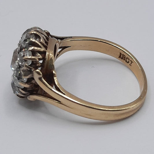 Victorian Antique 2.6cts Old Cut Diamond Cluster Ring