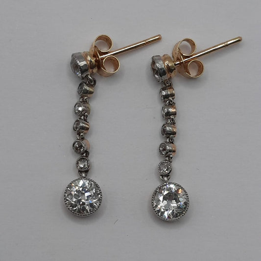 Antique Edwardian 1.80cts Diamond Drop Earrings