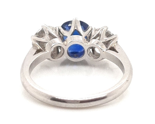 Vintage Burma Sapphire and Diamond Trilogy Engagement Ring