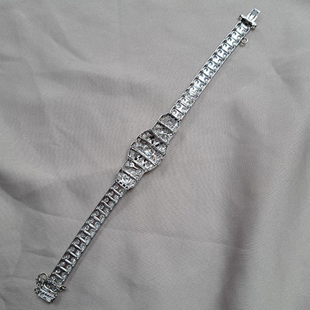 Art Deco Platinum and Diamond Bracelet with Calibre Sapphires